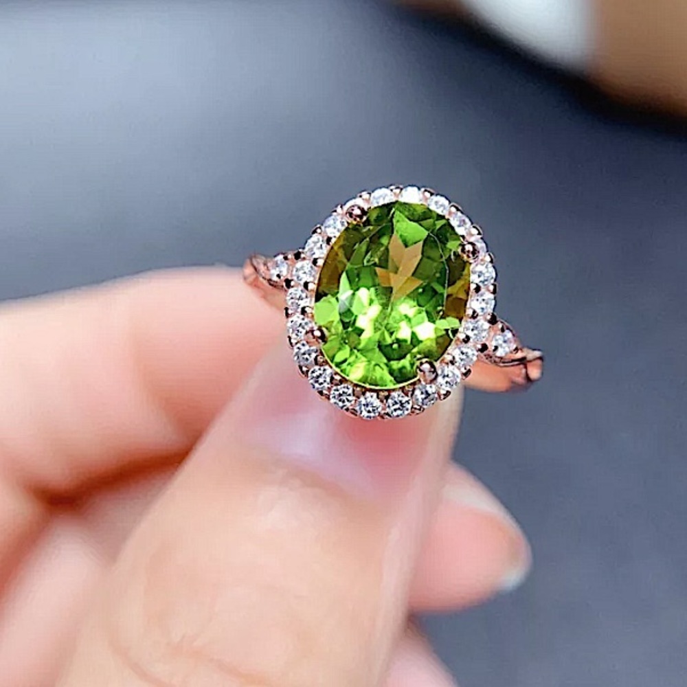 STERLING SILVER ROSE GOLD PERIDOT RING - Picture 4 of 8